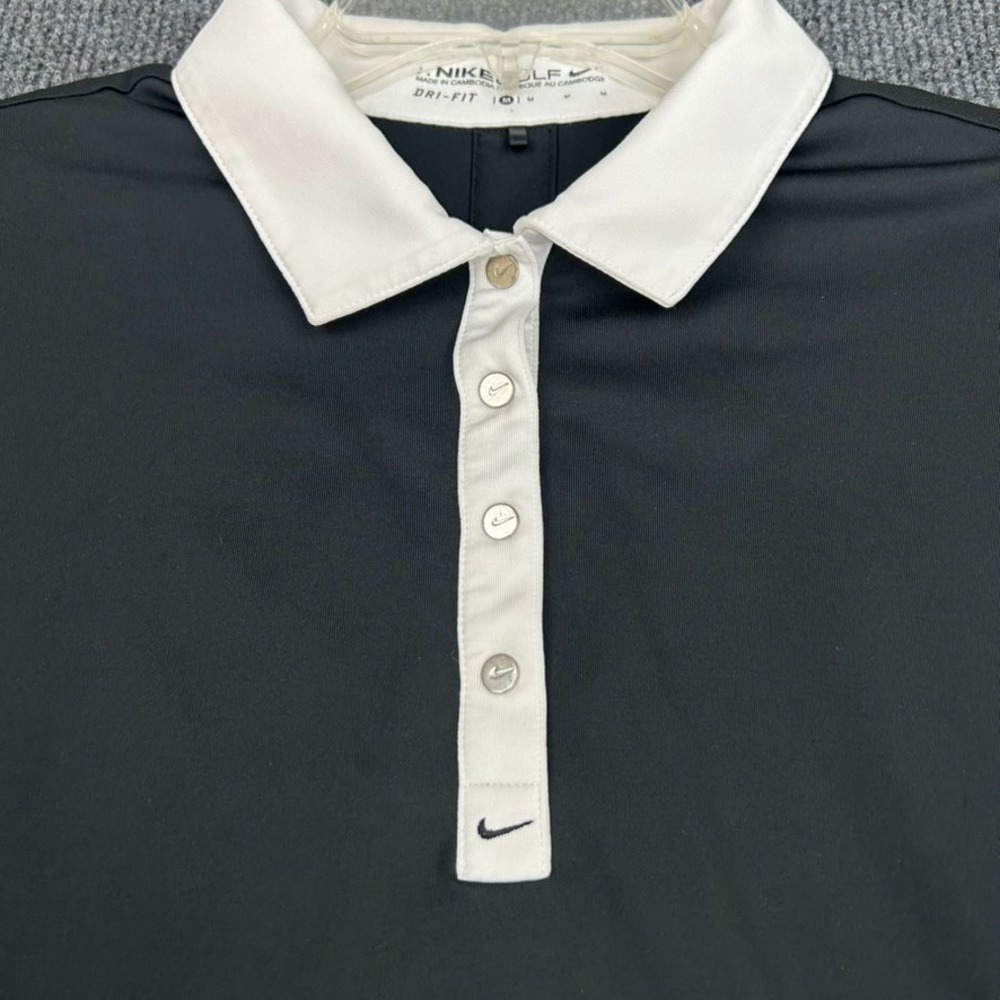 NIKE Golf Dri-Fit Women's Polo Shirt Medium Short Sleeve Black White Preppy - Picture 2 of 10